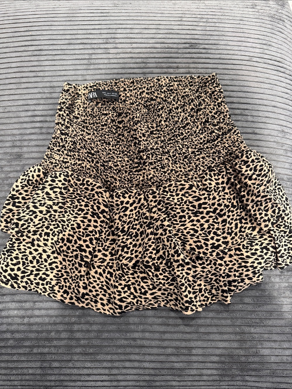 Zara Black and Beige Leopard-Print Mini Skirt